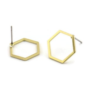Brass Hexagon Earring, 10 Raw Brass Hexagon Stud Earrings (14x0.90mm) A1637 A1713