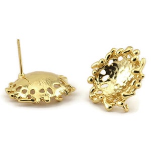 Gold Irregular Earring, 2 Gold Plated Brass Irregular Stud Earrings With 1 Loop (20mm) N1164