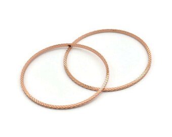 Rose Gold Connectors - 2 Rose Gold Plated Textured Brass Circle Connectors (61x2x2mm) D1478 Q1021