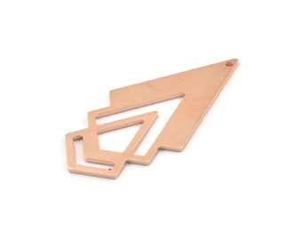 Charme triangle de cuivre, 4 charmes diamant cuivre brut avec 1 trou (46x22x1mm) M01179