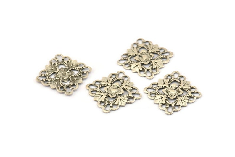 Silver Square Charm Findings 15mm Brs 414 A0273 20 Antique Silver Plated Brass Square Filigree Charms