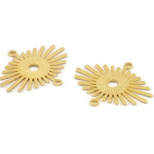 Gold Sunny Charm, 6 Textured Gold Plated Brass Sunny Connectors With 2 Loops (24x20x0.60mm) D1403 Q1115