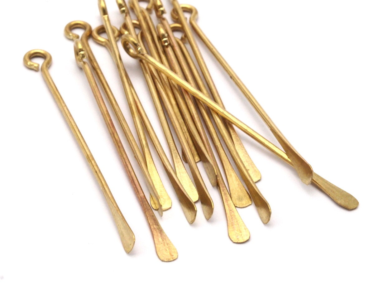 Paddle Eye Pins, 12 Raw Brass Paddle Eye Pins Customized
