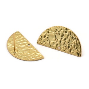 Gold Moon Earring, 4 Gold Plated Brass Half Moon Stud Earrings With 1 Hole (25x12x0.60mm) D0794 A1927
