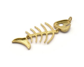 Fish Bone Pendant, Raw Brass Fish Bone Pendants, Necklace Finding, Jewelry Design (71x33x2.4mm) N0217