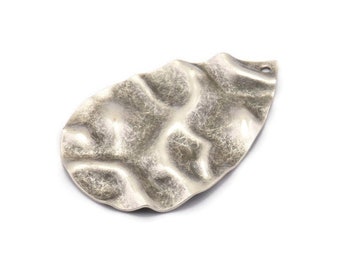 Silver Drop Charm, 2 Antique Silver Plated Brass Wavy Drop Charms With 1 Hole, Findings (44x29mm) D1011