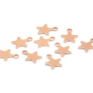 Tiny Rose Gold Stars, 20 Rose Gold Plated Brass Star Charms with 1 Loop (8x10mm) Brs 301 A0261