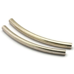 Silver Noodle Tubes - 6 Antique Silver Plated Brass Curved Tube Findings (6x80mm) Brc256