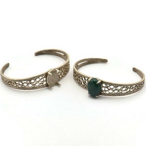 Silver Geometric Cuff, Antique Silver Plated Brass Geometric Cuff Stone Setting With 1 Pad - Pad Size 15x11mm N1664 H1402