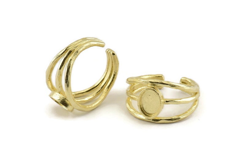 2 Raw Brass Adjustable Rings With 1 Stone Settings Pad Size 8x6mm N1264 Brass Ring Setting