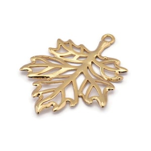 Gold Sycamore Pendant, Gold Plated Brass Leaf Charms (44x33mm) N0428 Q0113