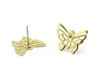 Raw Brass Butterfly Earring, 12 Brass Butterfly Stud Earrings (15x12mm) Brs 524 A0162 A6645