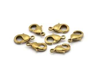 Brass Parrot Clasp, 100 Raw Brass Lobster Claw Clasps (12x6mm) Bh502 A0399