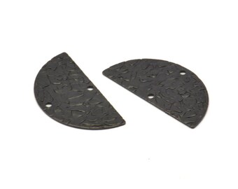 Black Semi Circle Charm, 12 Oxidized Black Brass Textured Half Moon Blanks With 2 Holes, Earrings, Pendants (25x12x0.60mm) D0792 S1002