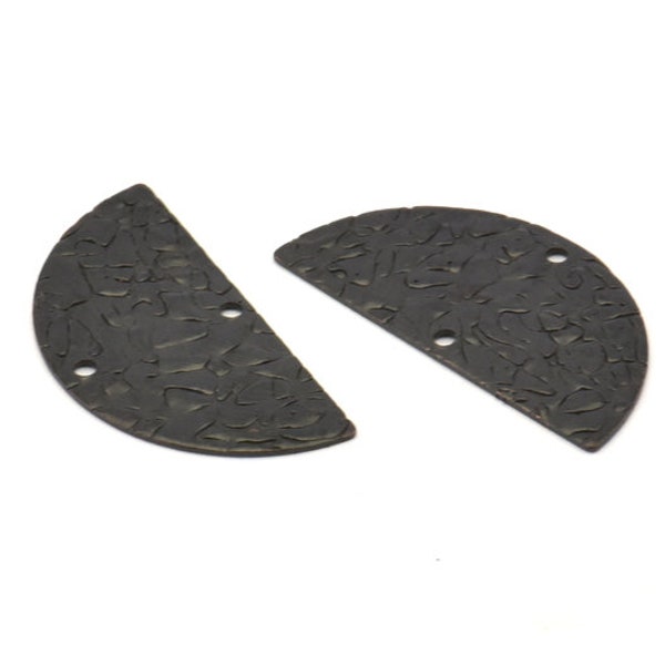 Black Semi Circle Charm, 12 Oxidized Black Brass Textured Half Moon Blanks With 2 Holes, Earrings, Pendants (25x12x0.60mm) D0792 S1002