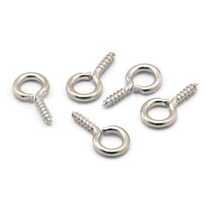 Screw Eye Pin, 100 Silver Tone Brass Screw Hook Eye Pins (13x7mm) A1063