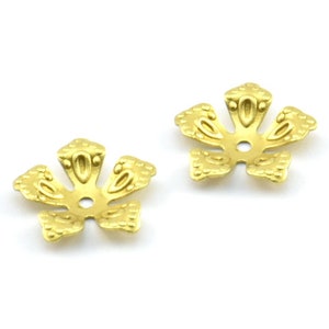 Flower Bead Caps, 100 Raw Brass Flower Bead Caps, Findings, Charms (13mm) Brs 637 A0486