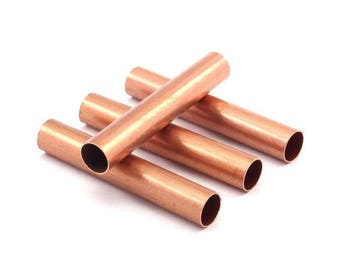 Copper Tube Beads - 5 Raw Copper Tube Beads (60x10mm) Hole Size 9mm Brc274--d0482