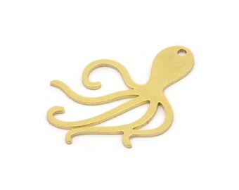 Brass Octopus Charm, 10 Raw Brass Octopus Charms With 1 Hole, Pendants, Earring Findings (26x18x0.60mm) SMP0961 A6351