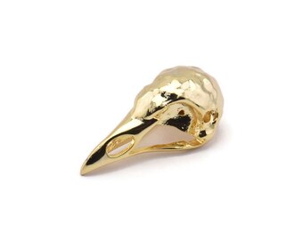 小さな鳥の頭蓋骨、金メッキ真鍮の鳥の頭蓋骨ペンダント、(25x12x11mm