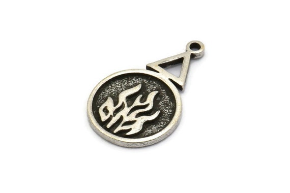 Air, Earth, Fire, Water Element Symbol Pendant Charms Antique Silver Brass  1.5mm