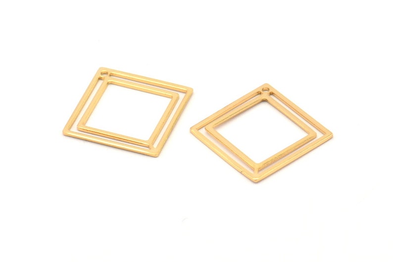 Gold Square Charm 21x0.80mm D874 6 Gold Plated Brass Square Connectors With 1 Hole