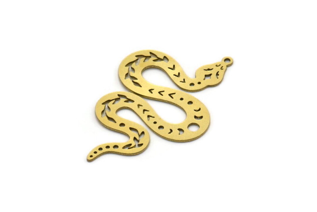 Brass Snake Charm, 4 Raw Brass Snake Charms With 1 Loop, Pendants