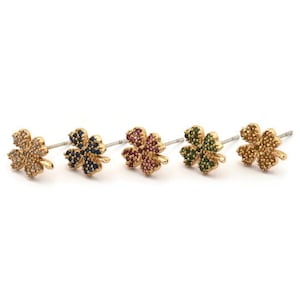 Gold Flower Earring, 4 Gold Plated Brass Flower Stud Earrings, CZ Pave Earrings, Zircon Flower Stud Earrings (8x10mm) SY0254