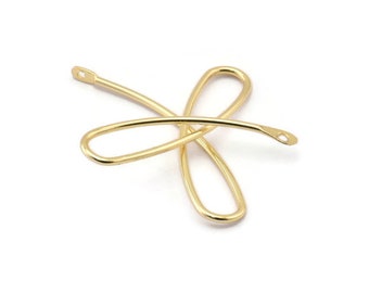 Gold Ribbon Wire Pendant, 2 Gold Plated Brass Ribbon Wire Pendants With 2 Holes, Connectors (40x1.2mm) E361