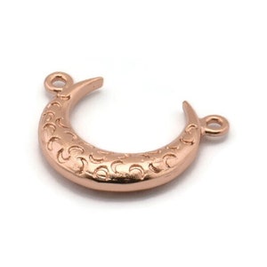 Rose Gold Moon Charm, 2 Rose Gold Plated Textured Horn Charms, Pendant, Jewelry Finding (19x6x4.40mm) N0234 Q0203