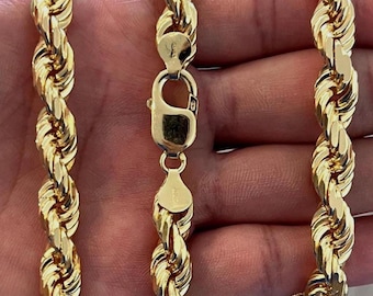 Cadena de cuerda de 8 mm en oro vermeil de 14 quilates, plata de ley con corte de diamante.