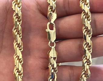 7mm Vermeil Rope Chain, 14K Gold Over Sterling Silver, Unisex Diamond Cut Necklace