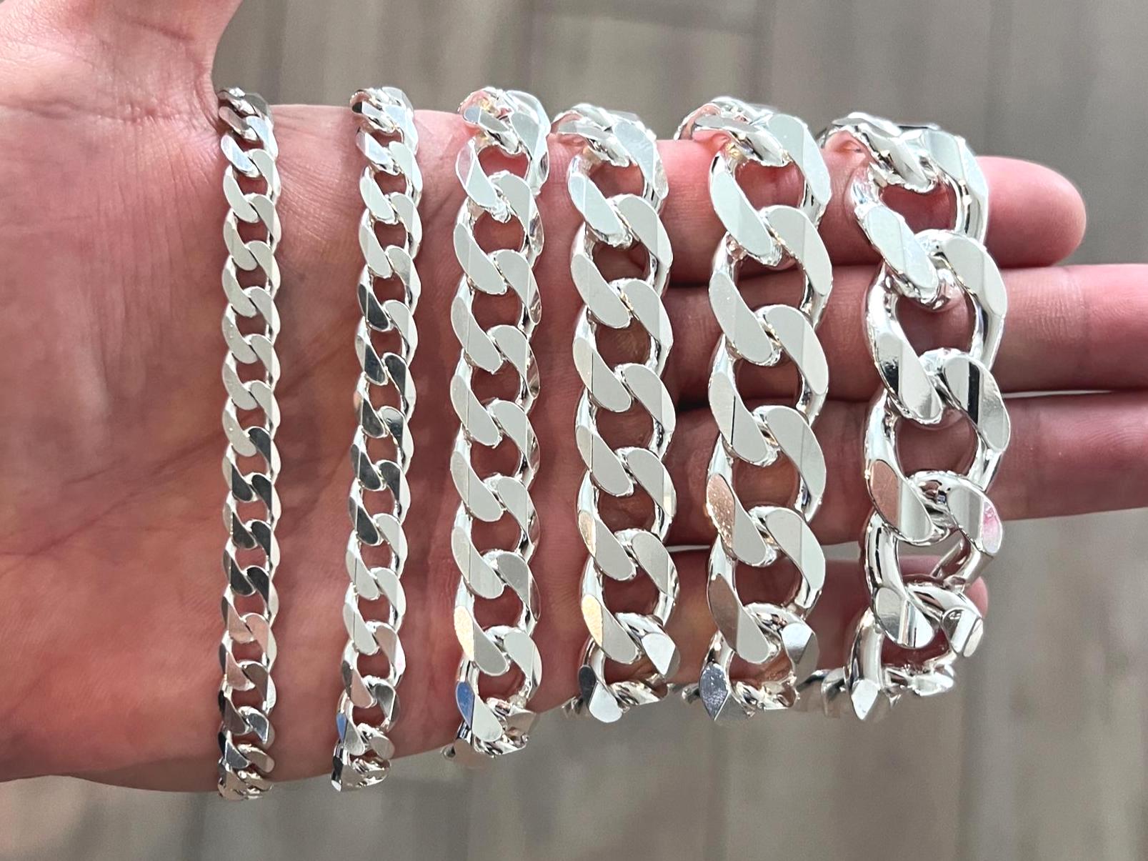 925 Cuban Curb Chain Sterling Silver Diamond Cut Durable Tarnish-Free Necklace Unisex Lobster Lock 8mm 12mm 13mm 15mm 16mm 18mm