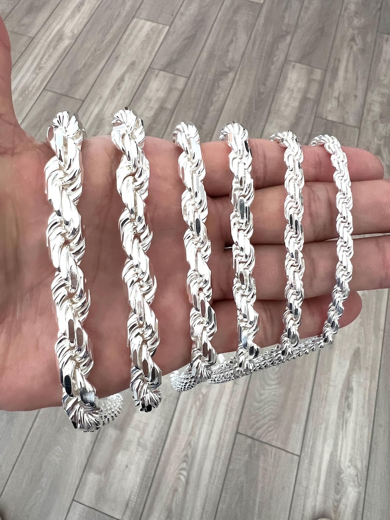 10mm 925 Rope Chain Solid Sterling Silver Unisex Durable Tarnish-free ...