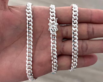 スターリングシルバー マイアミ キューバンチェーンブレスレット：6 mm