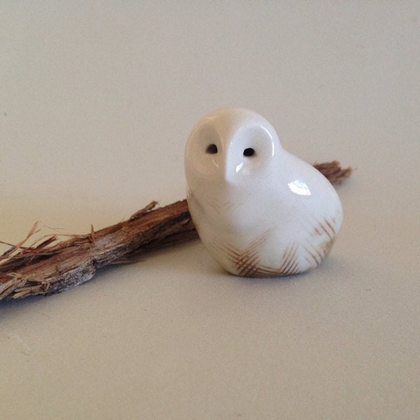 Handmade Ceramic Owl Figurine Miniature Barn Owl Porcelain Owl