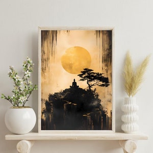Golden Buddha Meditation Art Print – Tranquil Wall Decor, Zen Inspired Poster for Mindfulness and Relaxation. Home decor. Gift idea.