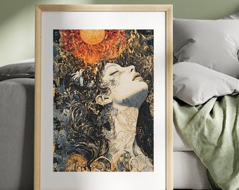 Floral Goddess Art Print: surrealistische botanische vrouw, mystieke natuur (digitale download)