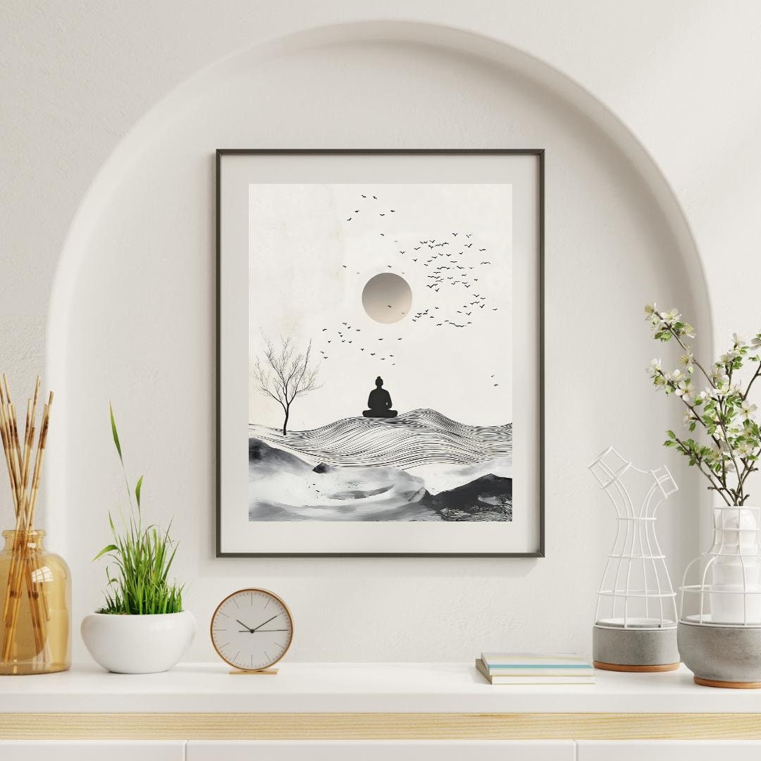 Zen Meditation Art Print: Minimalist Landscape, Mindfulness Decor, Zen ...