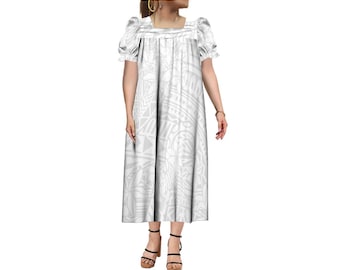 New Arrival Micronesia Mumu Custom Polynesian Hawaii Tribal Print Plus Size Women Puff Sleeve Puffy Dress