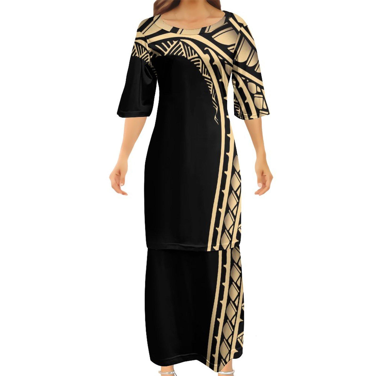 2024 New Arrivals Custom Polynesian Tribal Design Samoan Puletasi Dress  Black Set Large Size Women's 2 Piece Dress - Etsy