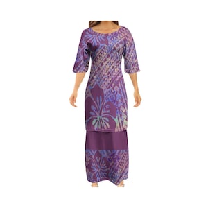 Conjunto de 2 piezas de vestido para mujer, con nuevo diseño personalizado, estampado tribal polinesio, media manga, cuello redondo, samoano, Puletasi