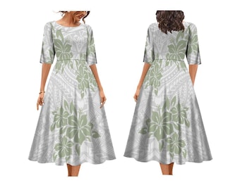 Samoa Tribal Summer Short Sleeve Clothing Polynesian Hawaii Print Customized Large Round Neck Women Dress