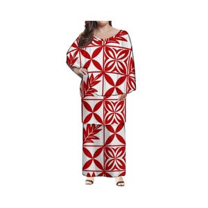 Envío gratuito Personalice el conjunto de 2 piezas de ponchos largos tribales polinesios de Puletasi Samoan con volantes en capas para mujer