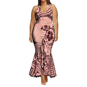 Hawaii Island Vintage Pattern Customized Long Dress Summer Women  Lotus Leaf One Shoulder Dress Polynesia