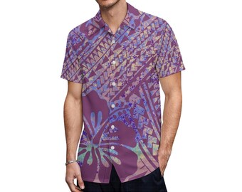 1 MOQ Custom Made Beach Shirts for Men Polynesian Hawaiian Holiday Loose Casual Button Down Short Sleeve Shirt