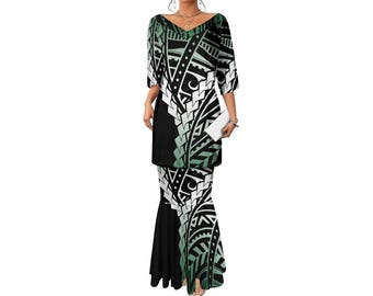 New Arrival Long Maxi Two Piece Fishtail Skirt Set Mermaid Dress Custom Samoan Puletasi Set Plus Size Women Clothing 7XL