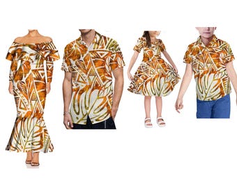 Polynesian Women'S Family Wear One-Shoulder Long-Sleeved Fitted Fishtail Skirt Men'S Custom-Made Fashionable Casual Shirt