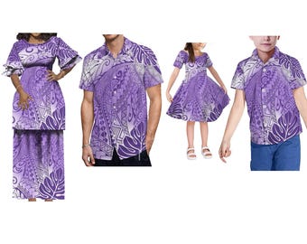 Traje personalizado para padres e hijos al mejor precio, vestido Tonga Puletasi, vestido largo con cuello hawaiano y camisas Aloha para hombre, conjunto familiar.