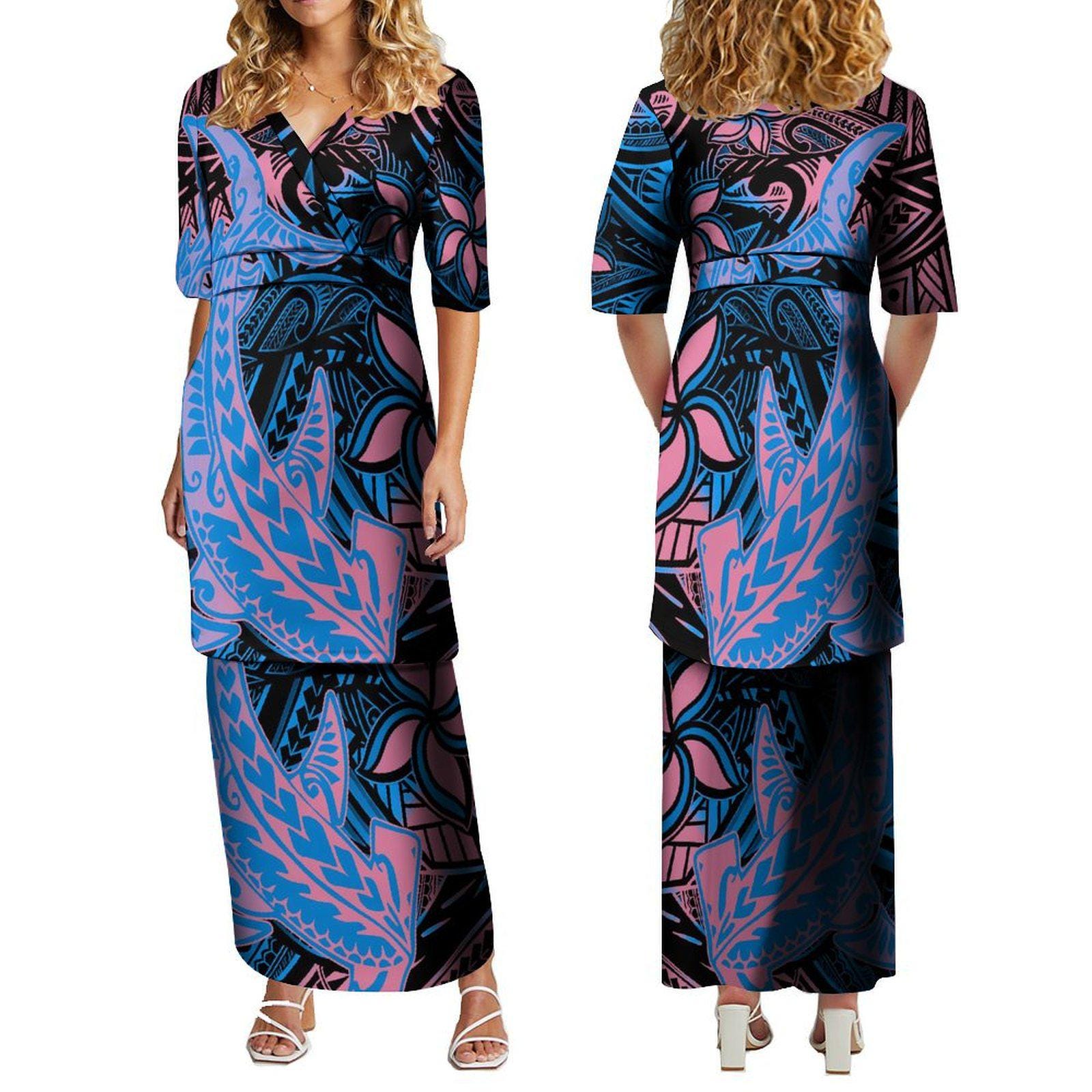 samoan dress patterns and designs Women's One-Shoulder Pleated Slit Dress Samoan Women's Polynesian  Traditional Ethnic Loose Dress at Amazon Women's Clothing store